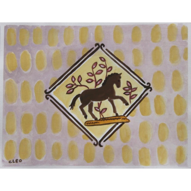 Cleo Plowden Tiger American Landscape Delft Tile Inspired Yellow, Brown Original Painting by Cleo Plowden For Sale - Image 4 of 5
