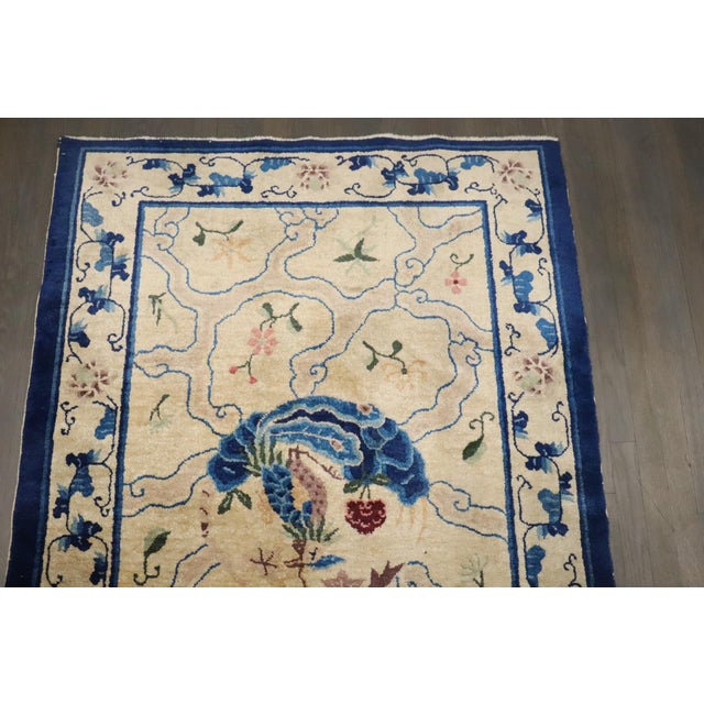 Early 20th Century Cream and Blue Chinese Peking Rug - 4' x 5'8" For Sale - Image 4 of 7