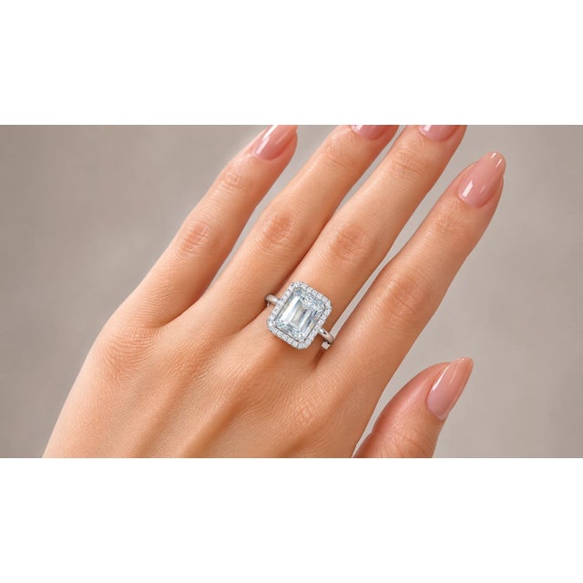 Stunning 14K White Gold Aquamarine Diamond Cocktail Ring. Metal: 14K White Gold Center Stone: Natural Emerald-Cut...