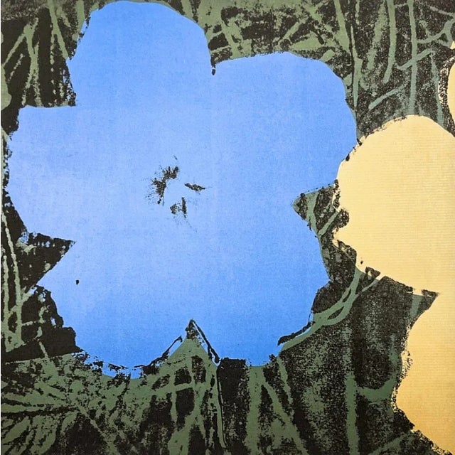 Mid-Century Modern After Andy Warhol, Flowers Blue-Yellow, 1980s, Lithograph For Sale - Image 3 of 7