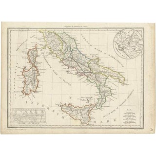 Antique Map of Italy with Inset of Rome, 1812 For Sale