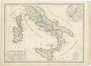 Antique Map of Italy with Inset of Rome, 1812