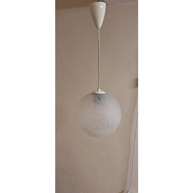 Vintage Ceiling Lamp with Patterned Spherical Shade on a White Bakelite Mount, 1970s For Sale - Image 4 of 7