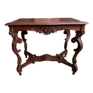 Antique French Sofa Hall Table Carved Oak Louis XV Rococo Side End Table For Sale