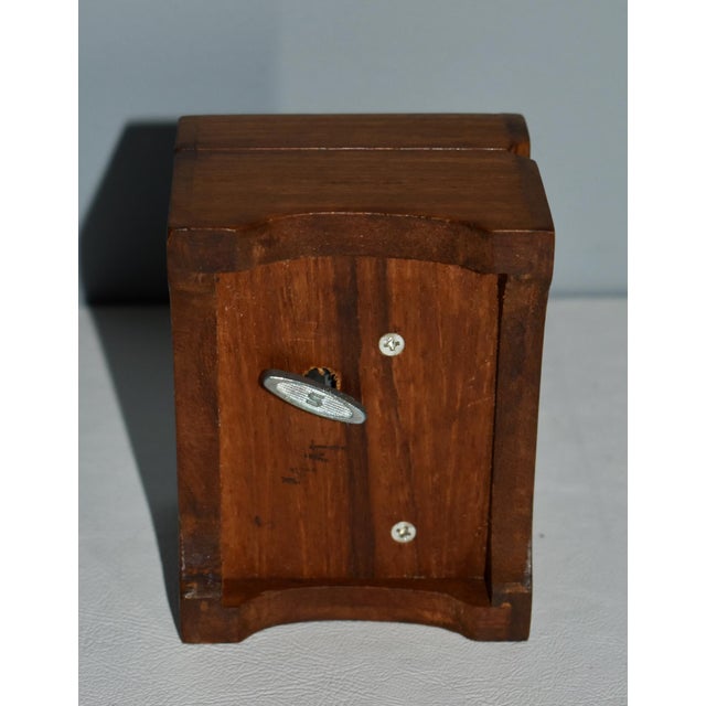 Brown Vintage Small Brass Inlaid Wooden Music Box For Sale - Image 8 of 13