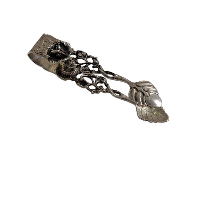 Art Nouveau Mid 20th Century Art Nouveau German Sterling Silver Sugar Tong in Hildesheimer Rose Pattern For Sale - Image 3 of 7