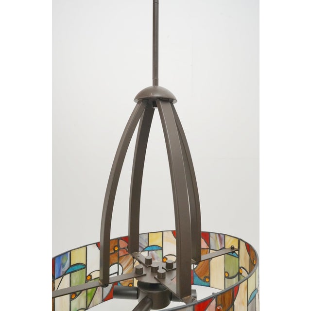 Red Allen + Roth Drakeston Mission Stained Glass Drum Pendant Light For Sale - Image 8 of 12