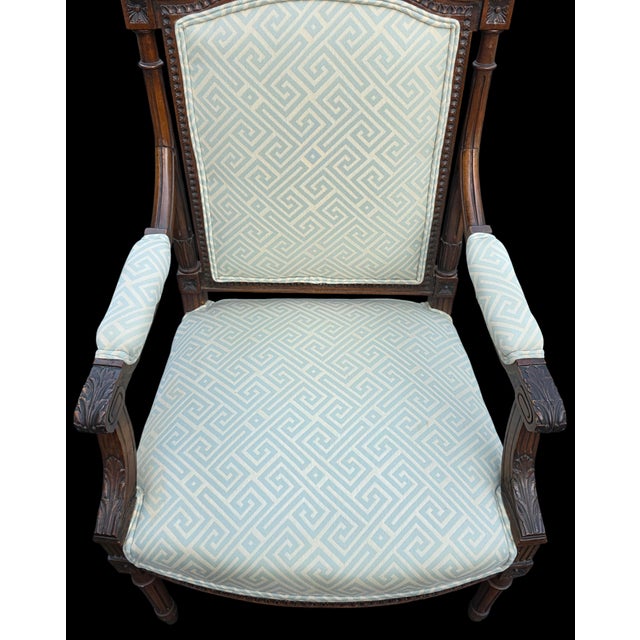 Pair of Antique French Hand-Carved Louis XVI Style Armchairs For Sale In Washington DC - Image 6 of 11