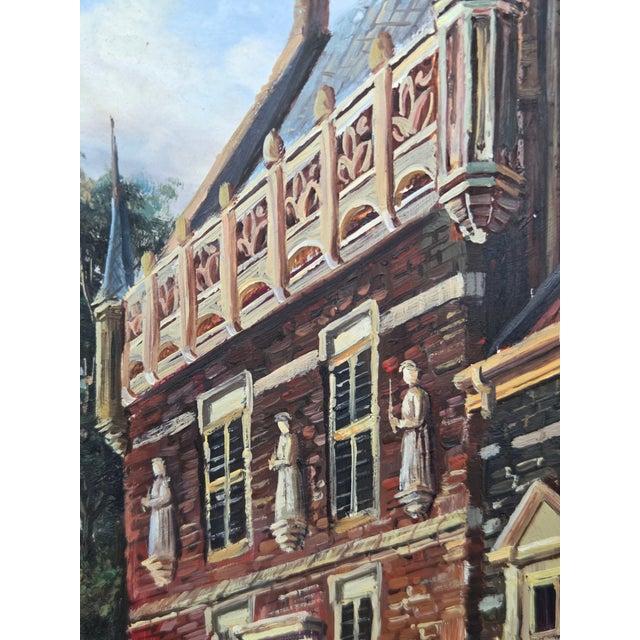 Wood Late 20th Century P. Larson Realism European Cityscape Oil Painting on Board For Sale - Image 7 of 10