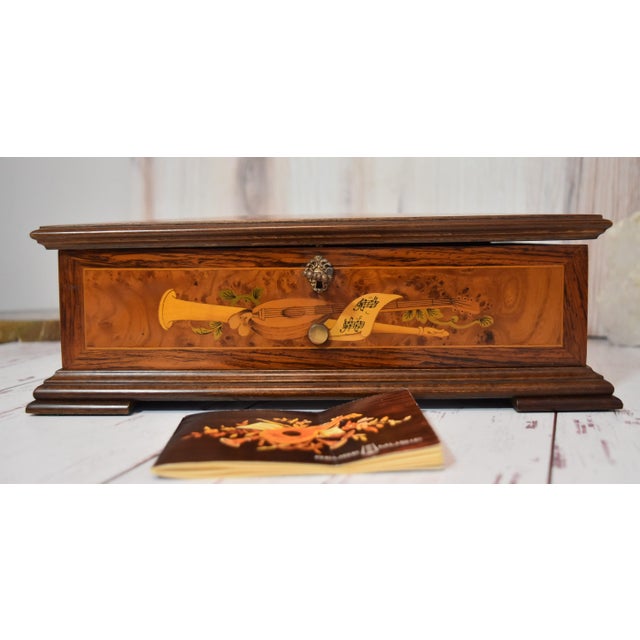 Mid 20th Century Swiss Reuge Music Box 3 Songs Inlaid Box With Key For Sale - Image 17 of 17