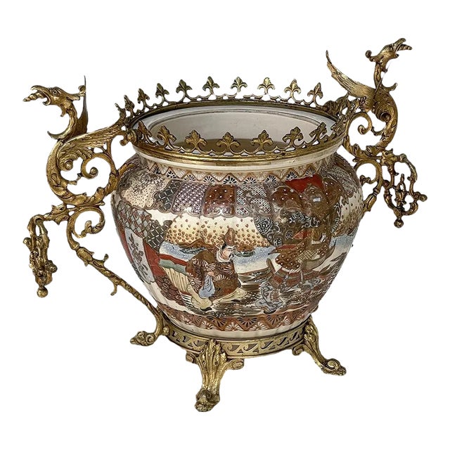19th Century Bronze Mounted Satsuma Jardiniere For Sale