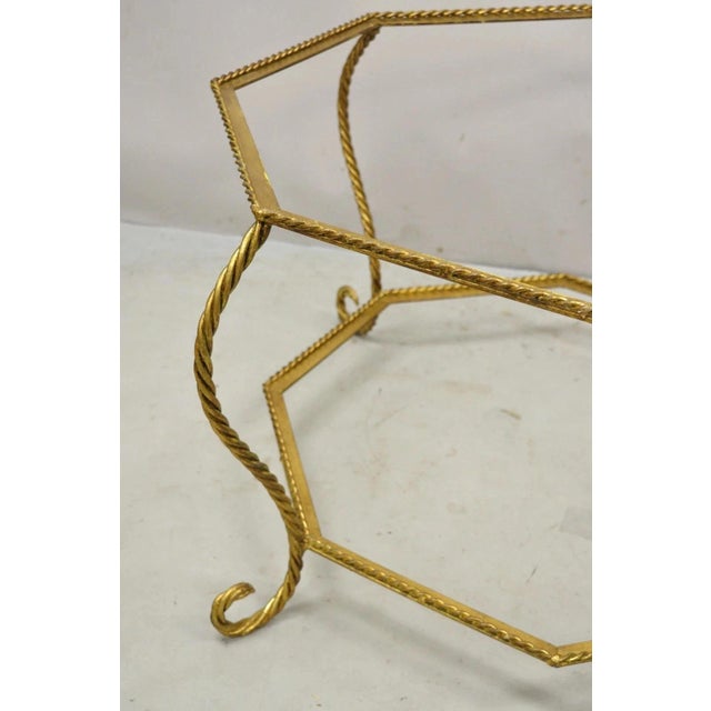 Hollywood Regency Vintage Italian Hollywood Regency Gold Gilt Iron Rope Metal Coffee Table Base For Sale - Image 3 of 9