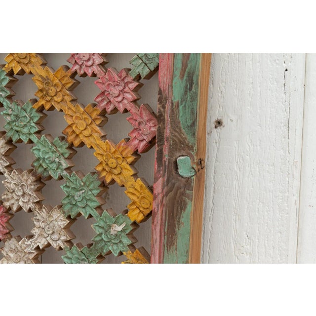 Wood Antique Multicolor Painted Chinese Window For Sale - Image 7 of 10