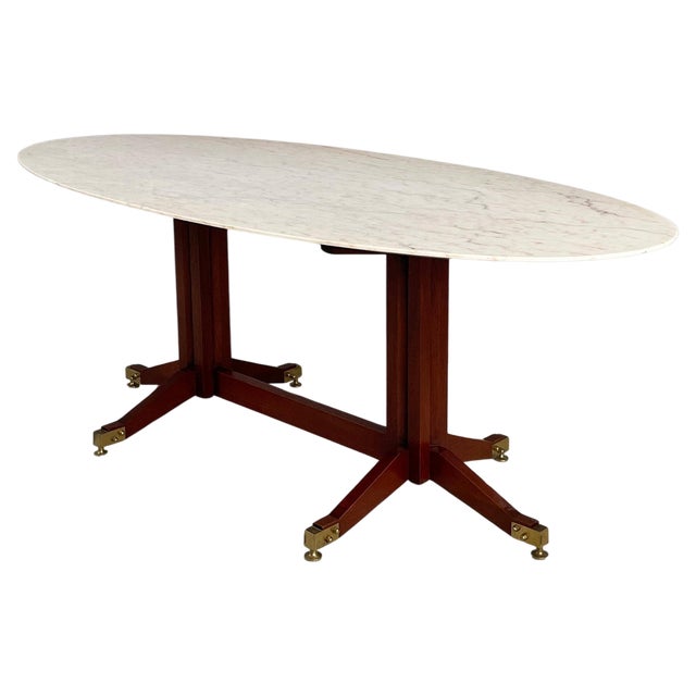 Mid-Century Italian Modern Dining Table in Marble, Wood and Brass, 1960s For Sale