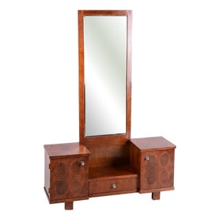Art Deco Walnut Dressing Table with Mirror, Czech, 1930s For Sale