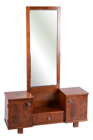 Art Deco Walnut Dressing Table with Mirror, Czech, 1930s