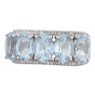 7.65ctw Aquamarine Diamond Ring 14k White Gold Size 7 For Sale