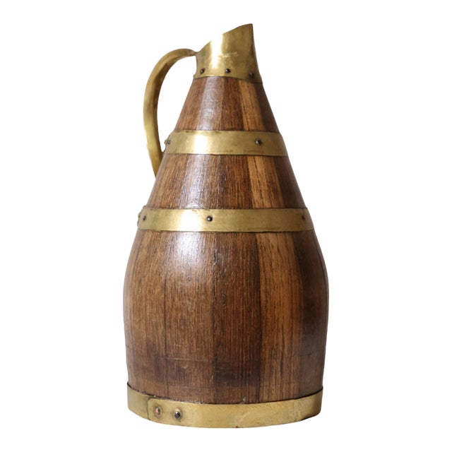19th Century Brass and Oak Normandy Cider Jug (Tall) For Sale