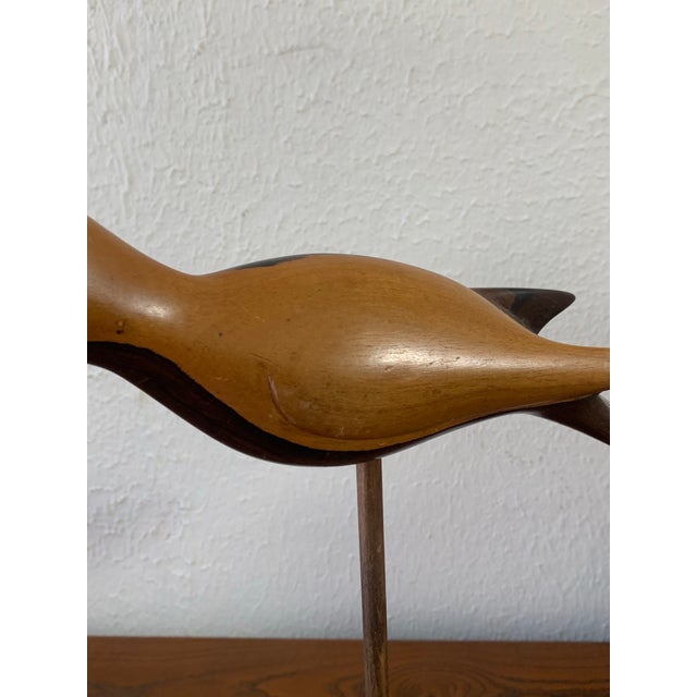 Mid-Century Modern Vintage Hand-Carved Wooden Ibis Bird Sculpture on Stand For Sale - Image 3 of 6