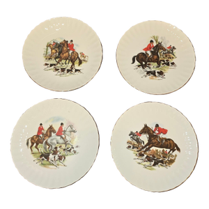 Mid 20th Century English Bone China Plates of Hunting Scenes