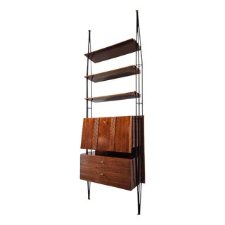 Mid-Century Italian Wall Unit Bookcase with Cabinet Bar, 1960s For Sale