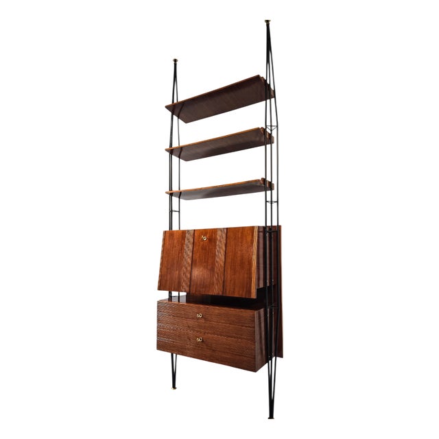 Mid-Century Italian Wall Unit Bookcase with Cabinet Bar, 1960s For Sale