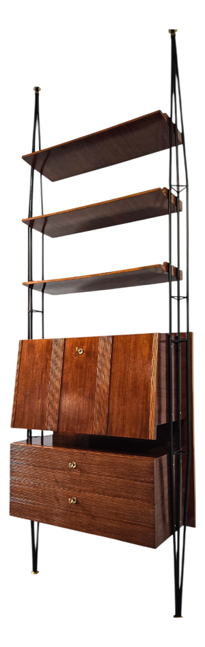 Mid-Century Italian Wall Unit Bookcase with Cabinet Bar, 1960s