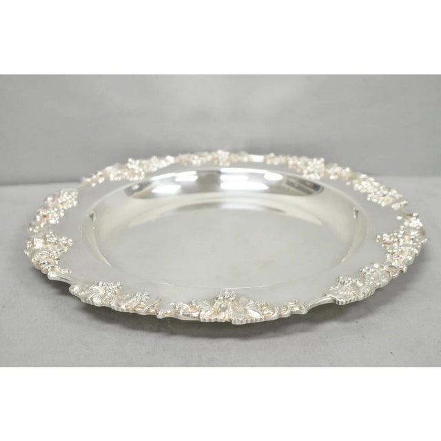 Vintage English Victorian Sheffield Silver Plated Grapevine Repousse 12" Dish For Sale - Image 9 of 11
