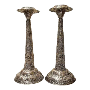 Vintage Repouse Silverplate Candlesticks - A Pair