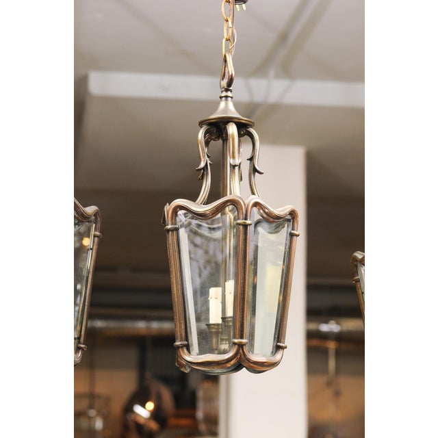 1940s 1940s Patinated Bronze Lanterns With Beveled Glass, France - a Pair For Sale - Image 5 of 12