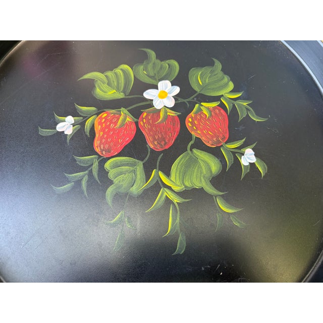 Mid 20th Century Vintage Strawberry Tole Round Tray For Sale - Image 5 of 17