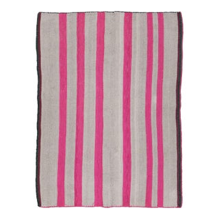 Vintage Frazada Kilim in Fuschia and Mauve Striped Pattern - Rug & Kilim For Sale
