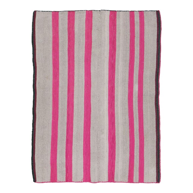 Vintage Frazada Kilim in Fuschia and Mauve Striped Pattern - Rug & Kilim For Sale