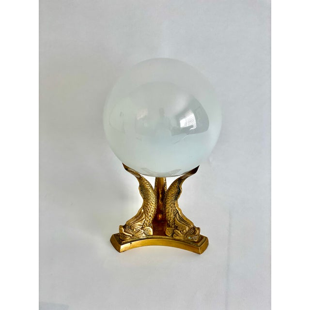 1960s Opaline Glass Orb on Brass Koi Base For Sale - Image 5 of 5