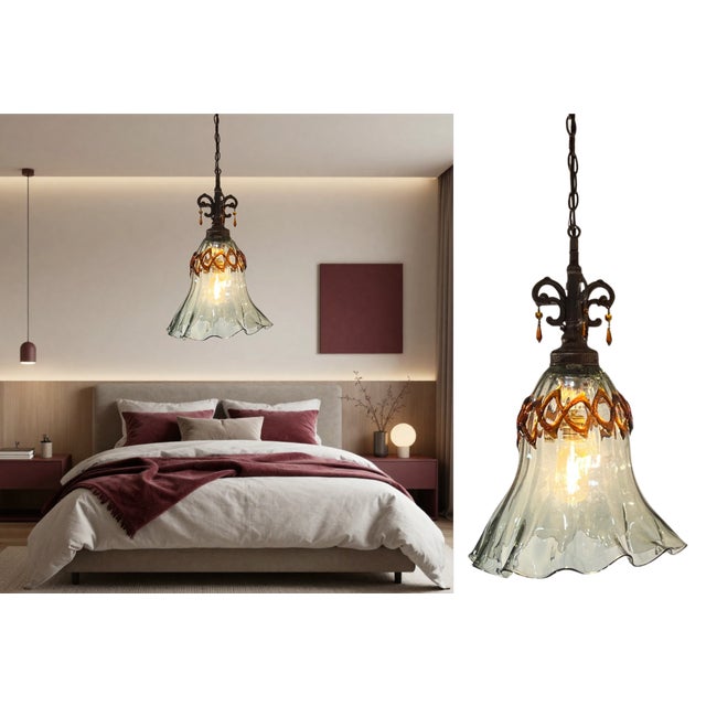 Art Glass Fazzolletto Transparent Amber Lattice Pendant Light For Sale - Image 17 of 17