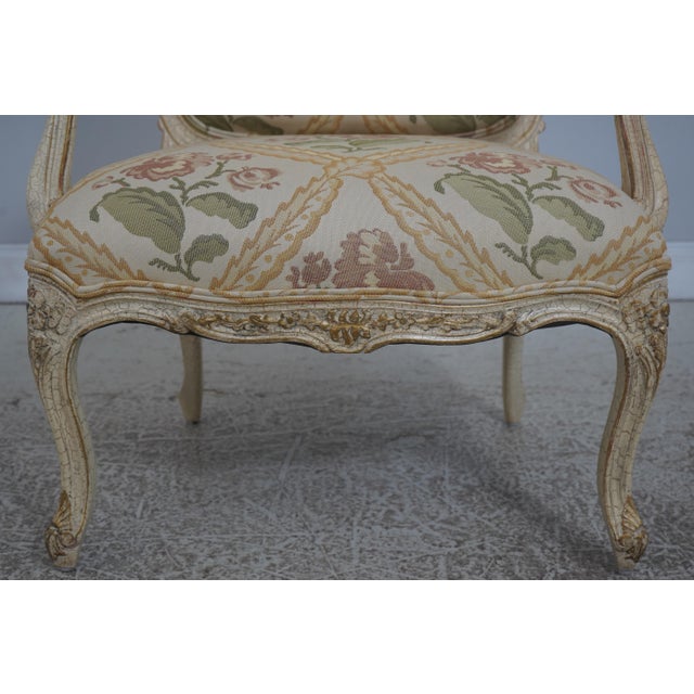 Pair of Crackle Paint Louis XV Fauteuils Armchairs For Sale - Image 10 of 18