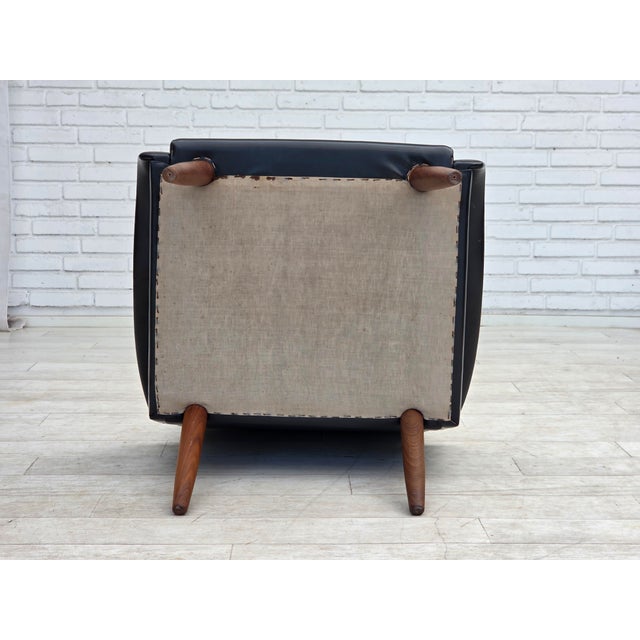 Danish Armchair in Black Artificial Leather and Teak Wood Legs, 1970s For Sale - Image 14 of 15