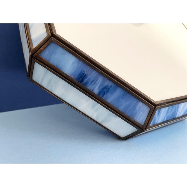 Mid Century Blue & White Tiffany Style Flush Light For Sale - Image 10 of 18