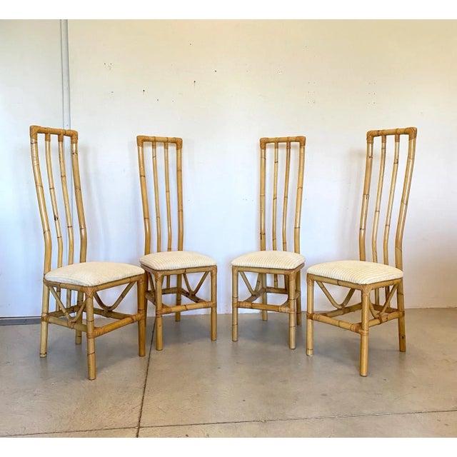 Beige Chairs in Bamboo, 1970s, Set of 4 For Sale - Image 8 of 12