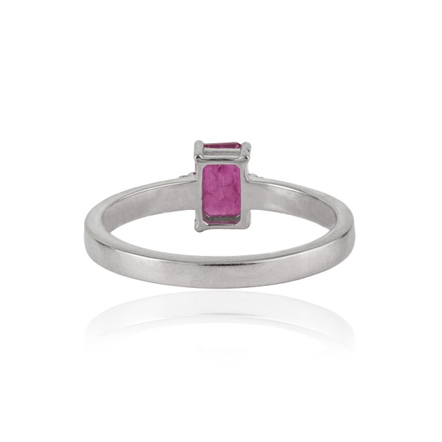 Dainty 0.69 Ct Octagon Ruby & Diamond Three Stone Ring in 925 Sterling Silver Size 6 For Sale - Image 6 of 14