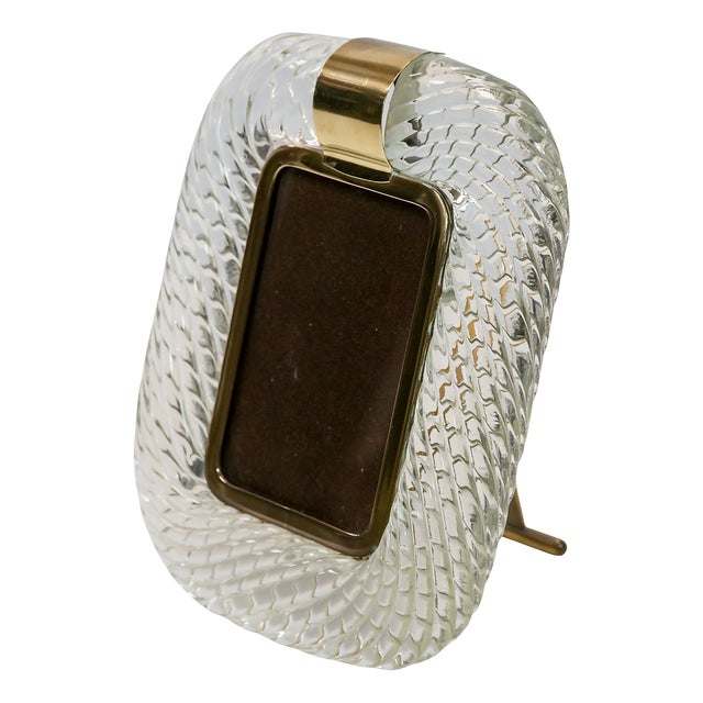 Vintage Italian Murano Glass and Brass Photo Frame by Tommaso Barbi, 1960s For Sale