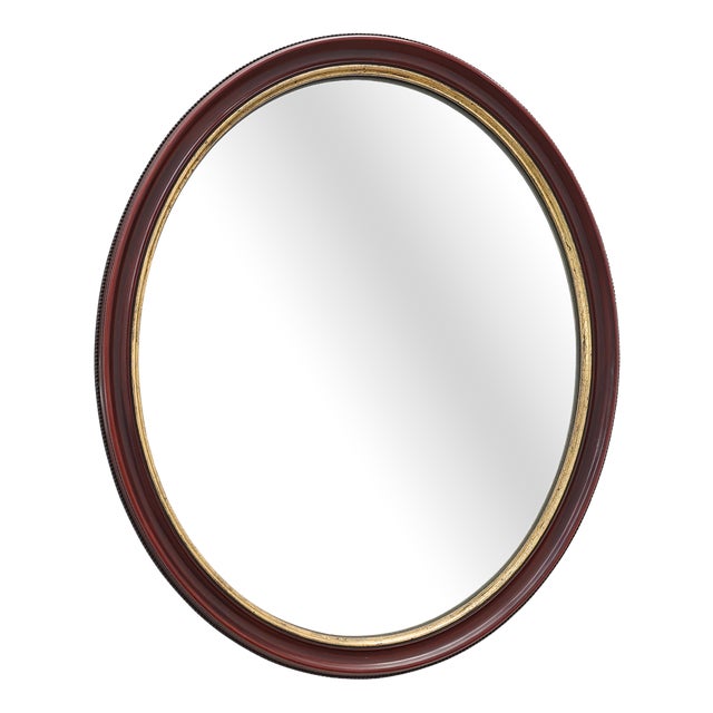 French Burgundy Lacquered Oval Mirror with Gilt Inner Edge, 1920 For Sale