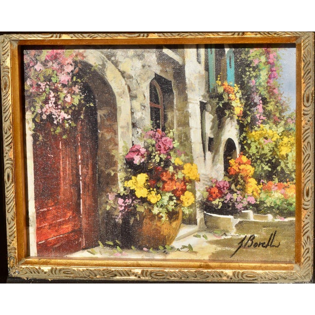 Wood Guido Borelli Signed Oil Painting Italian Mediterranean Courtyard Ornate Frame For Sale - Image 7 of 17