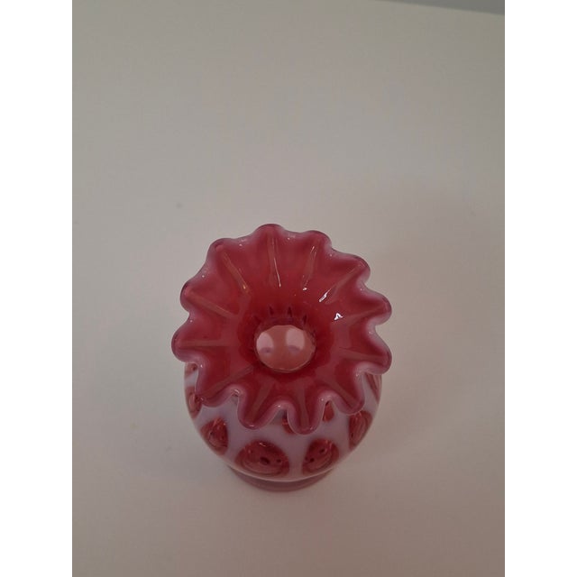 Victorian Cranberry Opalescent Coin Spot Vase Northwood Glass 6" Ruffled Rim Antique Eapg For Sale In Boston - Image 6 of 18