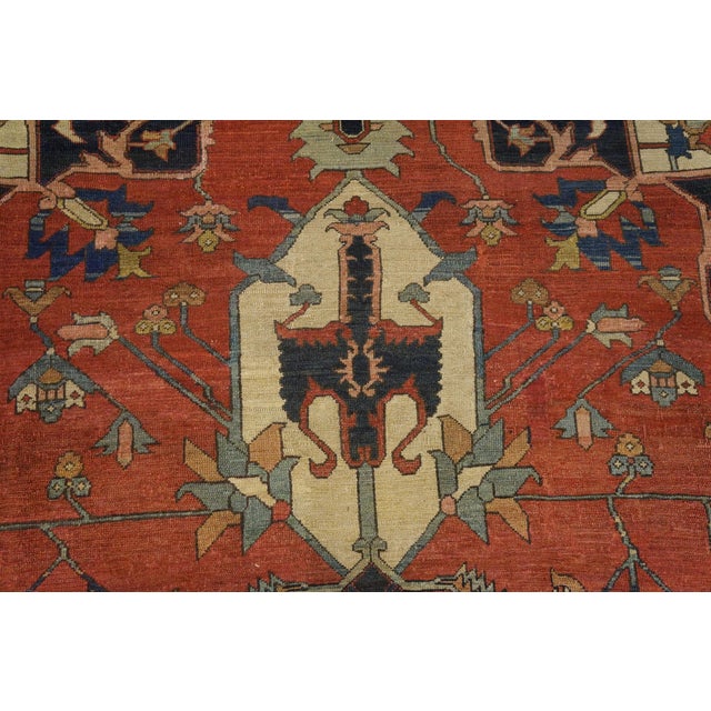 Traditional Marvelous Red and Blue Color With Unique Medallion Design Antique Serapi Persian Rug For Sale - Image 3 of 6