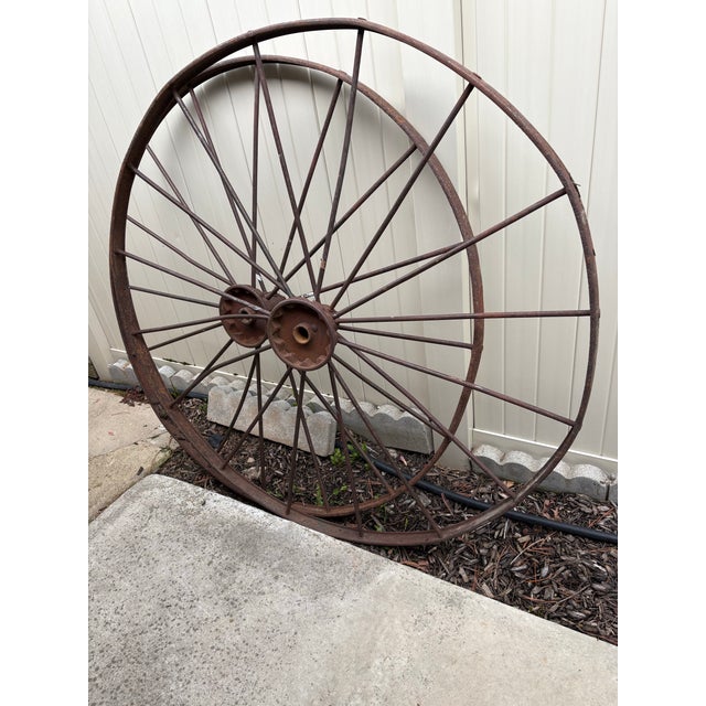 Late 19th Century Antique Iron Wagon Wheels - A Pair For Sale - Image 5 of 7