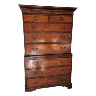 19th Century Georgian-Style Flame Mahogany Chest-on-Chest With Pull-Out Brushing Slide For Sale
