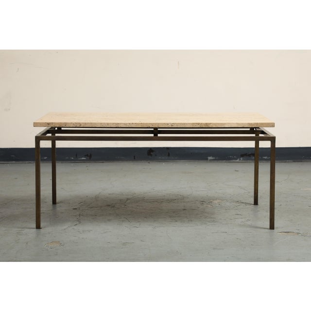 Late 20th Century Modernist Brass Coffee Table With Travertine Top For Sale - Image 17 of 18