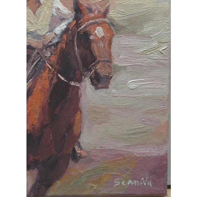 Impressionist Original Oil Painting, Portrait of a Female Rider For Sale - Image 3 of 5