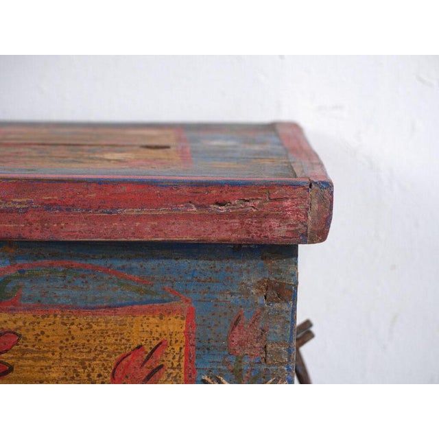 Wood Antique Painted Folk Wood Trunk For Sale - Image 7 of 12